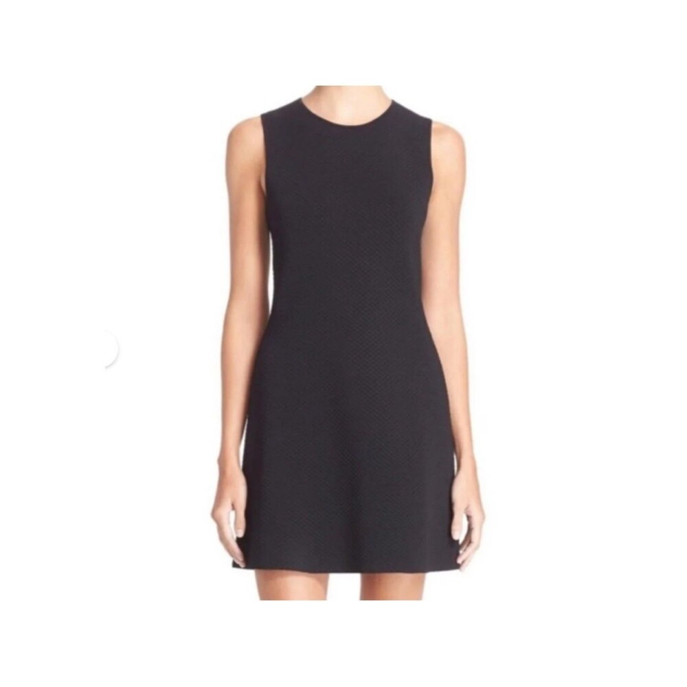 Theory Branteen J Glossed Black Waffle Knit A-Line Sleeveless Dress Medium NWT